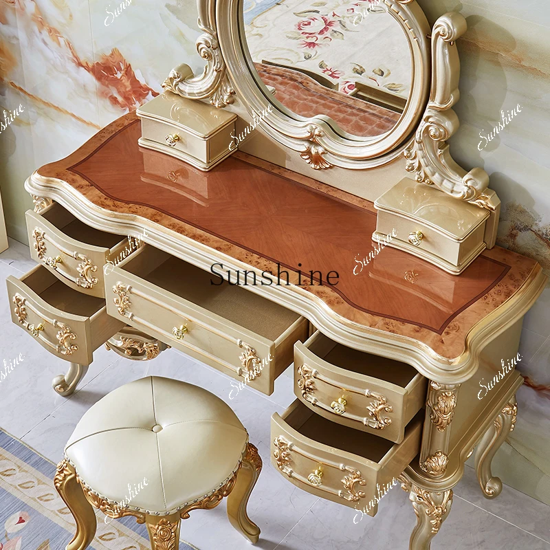 

European style solid wood bedroom small apartment high-end luxury princess dressing tableP