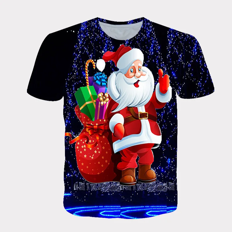 Unisex Santa Claus 3D Print T-shirt Men Casual Short Sleeve Tops T-shirts Funny Streetwear Fashion Interesting Christmas T Shirt