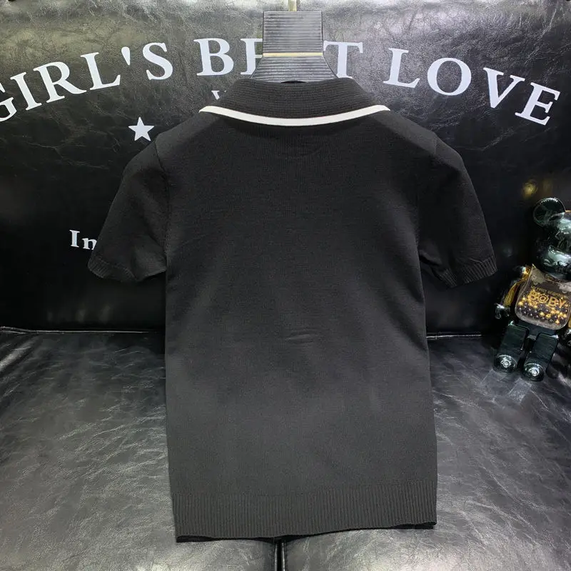 محبوك قميص بولو بأكمام قصيرة للرجال موضة الاتجاه الشباب وسيم تنوعا عادية التلبيب تي شيرت العصرية