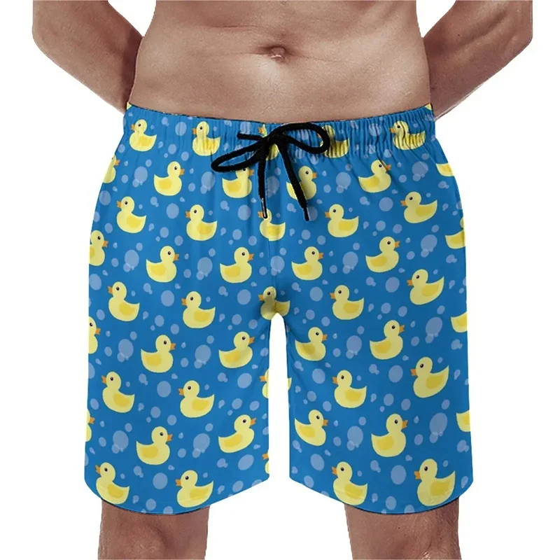 New Cute Yellow Duck Graphic Beach Shorts for Men 3D Funny Animal Print Sports Gym Swim Trunks Swimsuit Fashion Cool Short Pants