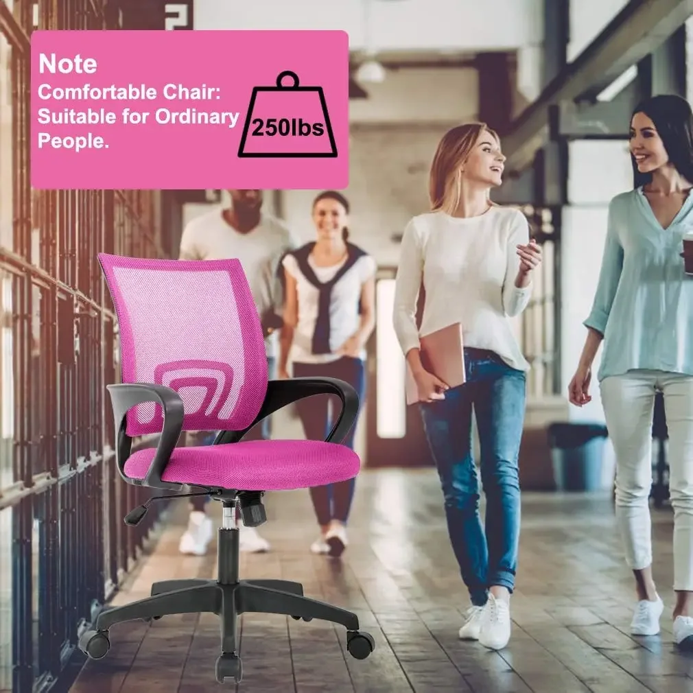 Sedia da ufficio ergonomica sedia da scrivania sedia da Computer in rete con supporto lombare girevole direzionale, rosa