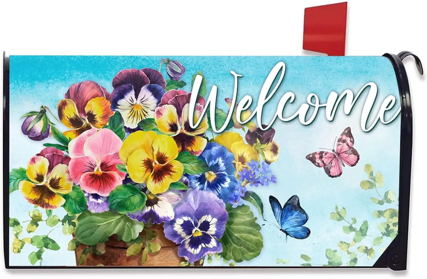 Welcome Spring Summer Pansy Flowers Mailbox Cover Magnetic Standard Size 21