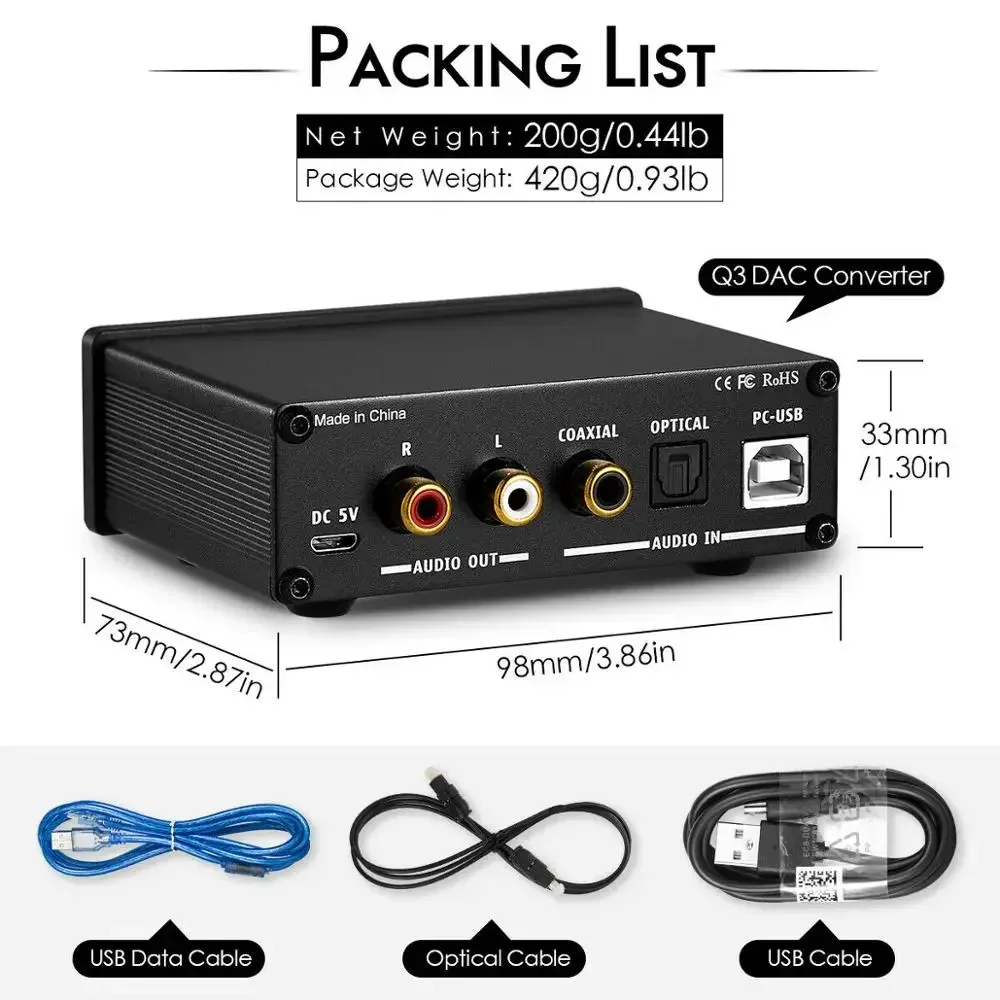 Douk audio Mini USB DAC Digitaal naar Analoog Converter HiFi Coaxiaal / Optisch naar 3,5 mm Audio Hoofdtelefoonversterker met Treble Bass