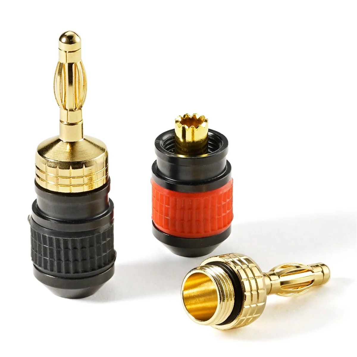 Plugues banana de conexão rápida banhados a premium: conector de alto-falante de segurança, com base mais ampla para transferência máxima de sinalABGI