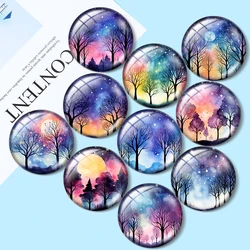 Starry Night Silhouette Trees Watercolor 12mm/18mm/20mm/25mm Handmade Photo Glass Cabochons DIY Making Accessories