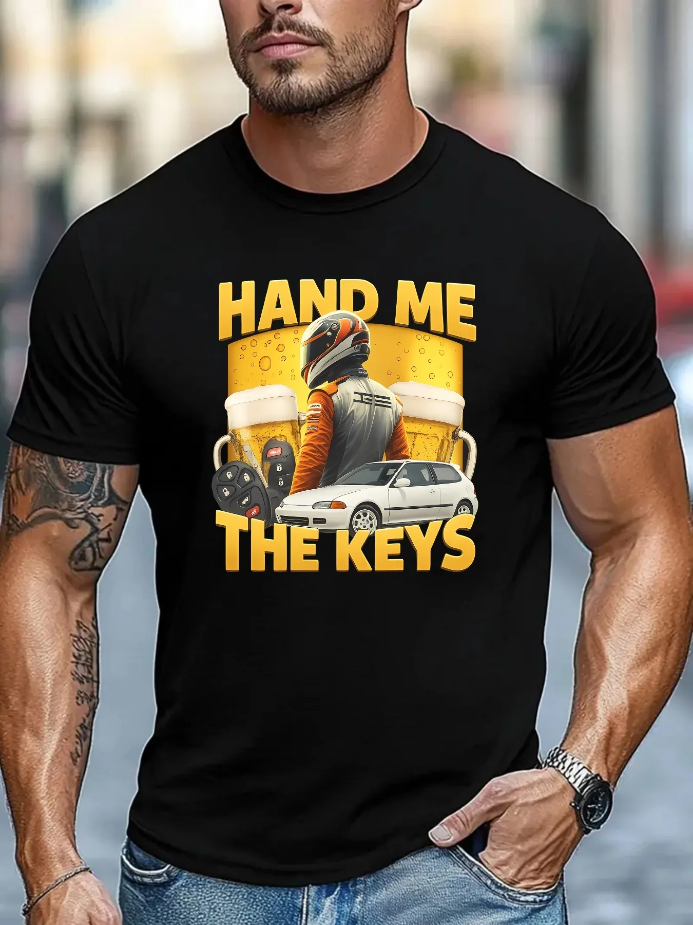 Men's Funny Drinking And Driving T-Shirt - Pass Me The Key/My Key Beer Party Tee, Casual Short Sleeve Round Neck Breathable Shir