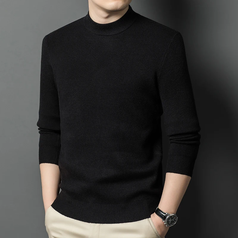 Зимний и осенний мужской кашемировый свитер с круглым вырезом и полувысоким воротником, свободная основа, повседневный вязаный свитер.
