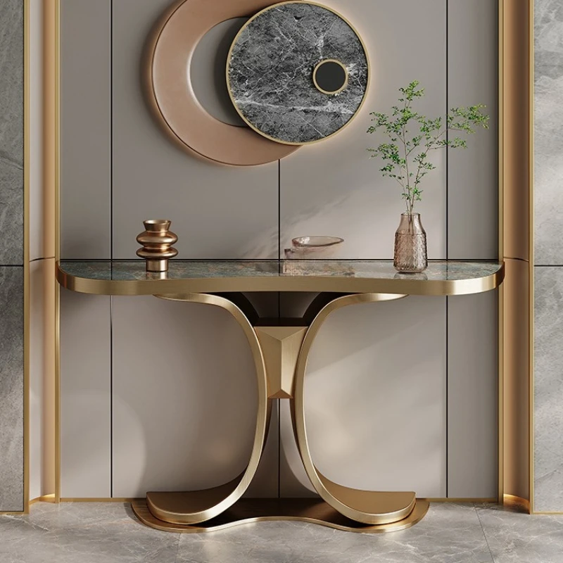 

Slate stainless steel entrance table light luxury creative entrance table high sense simple modern home against the wall