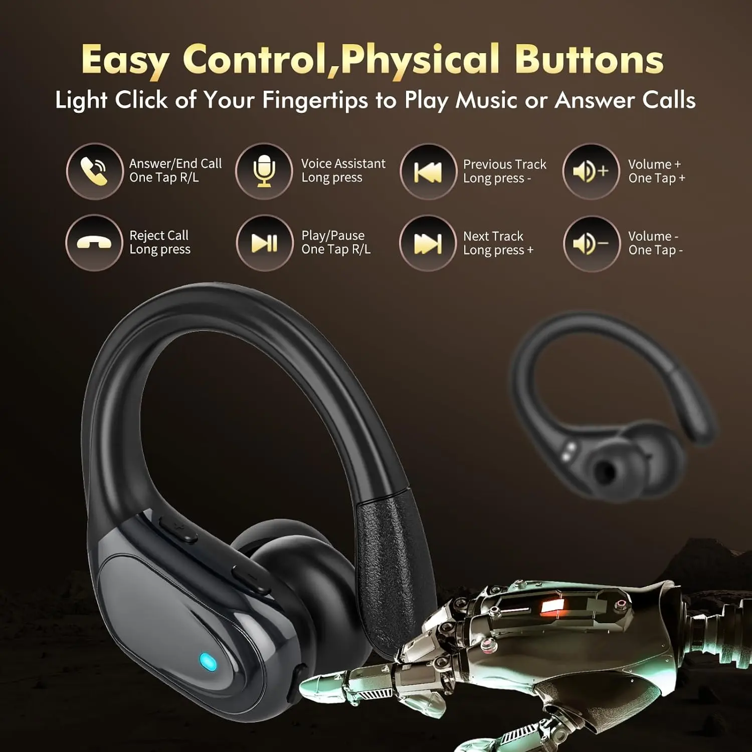 Sports Wireless Headphones with Mics, Button Control,LED Power Display,Hifi Stereo Sound,Wireless Headset Bluetooth 5.4 Earphone