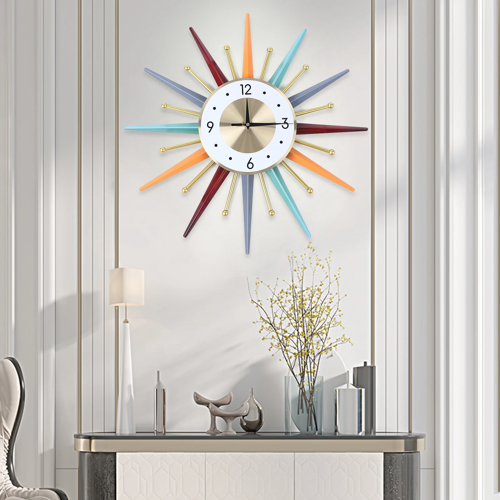 Large Silent Wall Clock Modern 3D Oversized Colorful Wall Watch Home Decor Battery Operated Wall-mounted Clock for Living Room