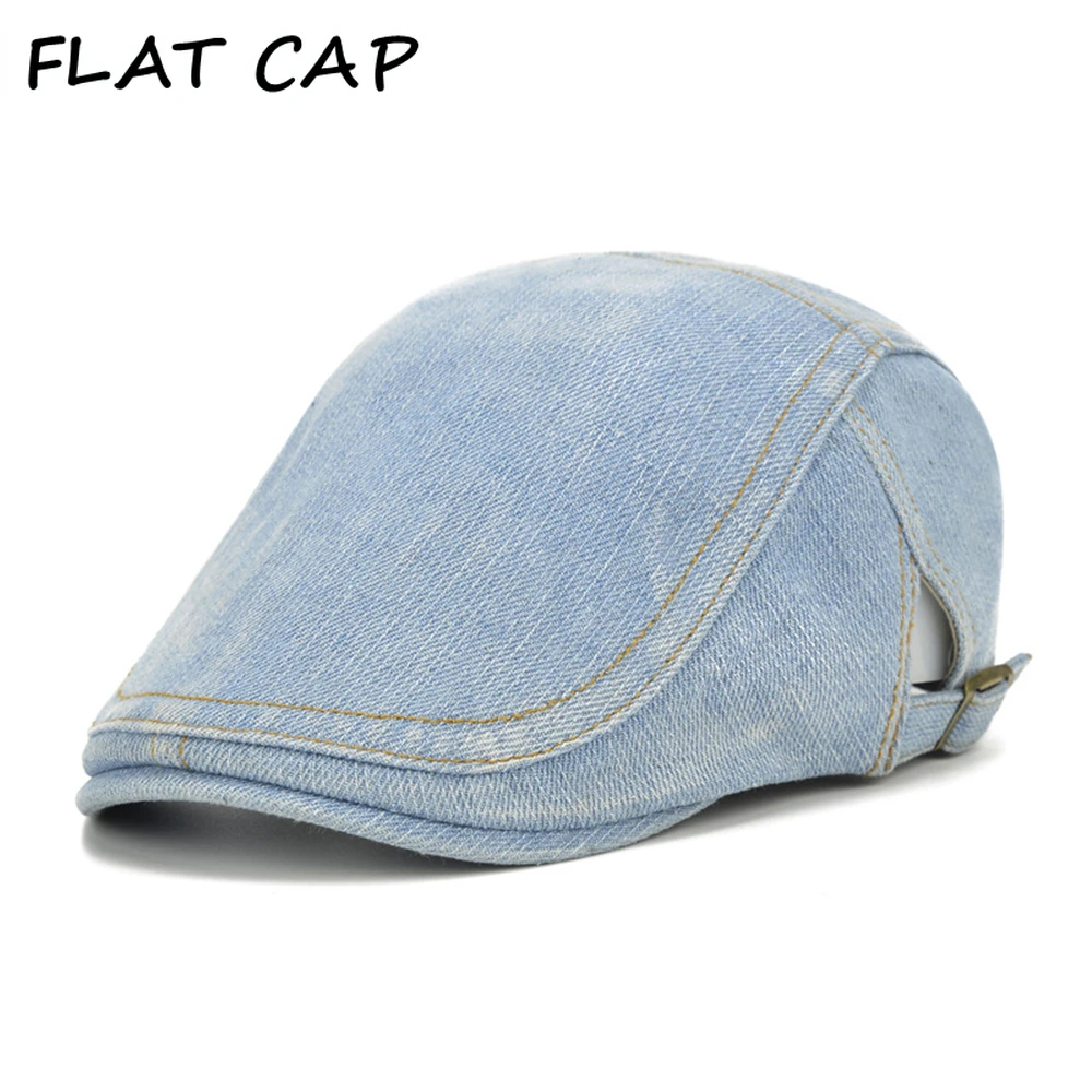 FLAT CAP Denim Beret For Men Women Light Blue Newsboy Cotton Casual Cabbie Adjustable Retro Male Female Adjustable Ivy Irish Cap