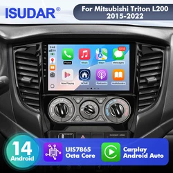 9 Inch ISUDAR Android 14 Car Radio For Mitsubishi triton L200 2017-2022 Manual Air Conditioner Carplay Auto Stereo camera 2 din