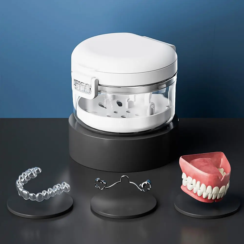 2 in 1 Multi-layer Denture Retainer Case 1 Complete Denture Bath Box Cup for Denture Care Denture Cleaning Cup
