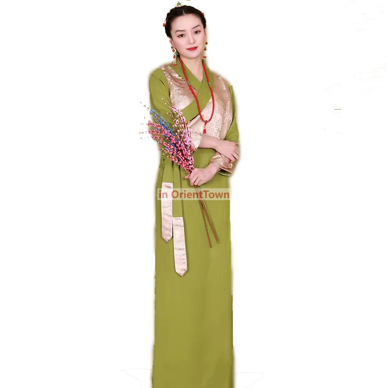 National style tang suit sets Traditional tibet clothing comfortable fabric gown long sleeve tibetan costume