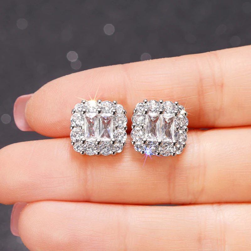 Huitan AA Kristall Zirkonia Stud Ohrringe Exquisite frauen Ohr Piercing Ohrringe Silber Farbe Temperament Weiblichen Schmuck