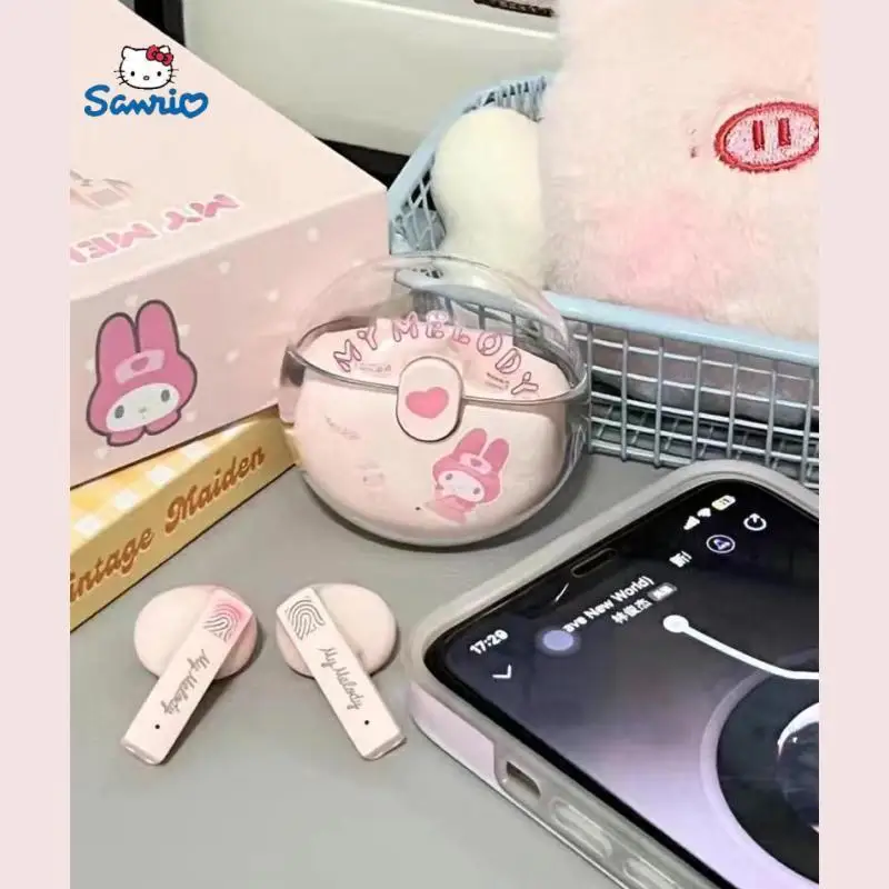 Sanrio Hello Kitty Bluetooth Headphones Kuromi True Wireless Headset My Melody Sport Noise Reduction Game Touch Contro Earphone