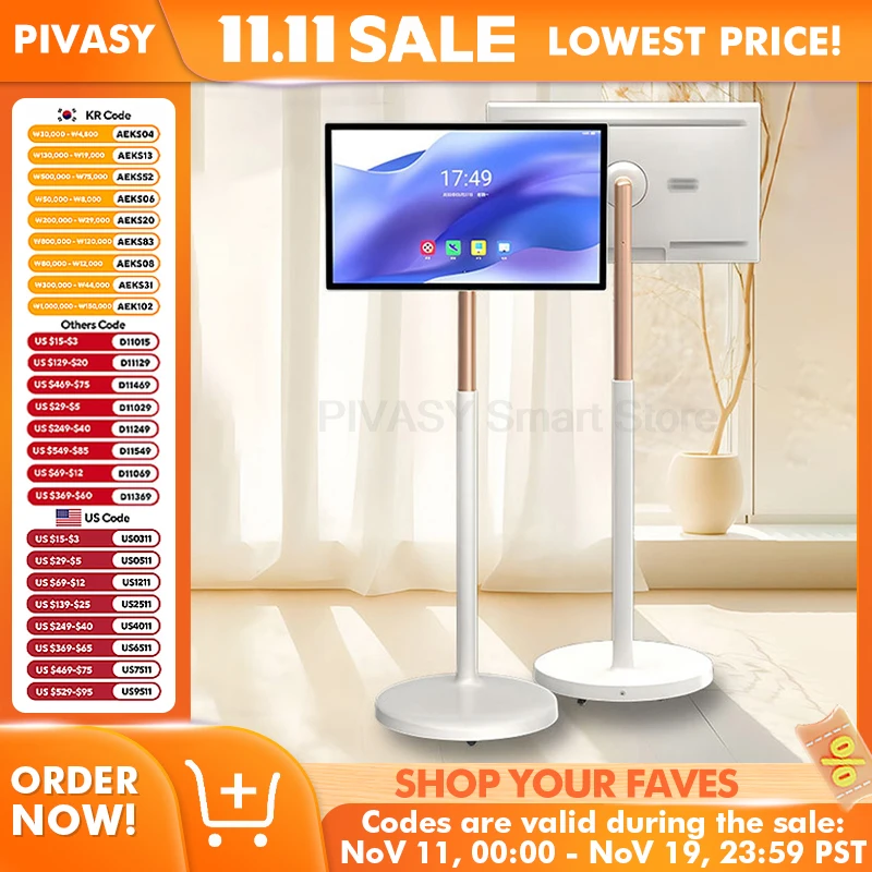 21.5 인치 4G+64G 안드로이드 11 이동 스마트 휴대용 텔레비전 비디오 플레이어 Lcd 터치 스크린 회전식 TV(이동식 스탠드 포함)