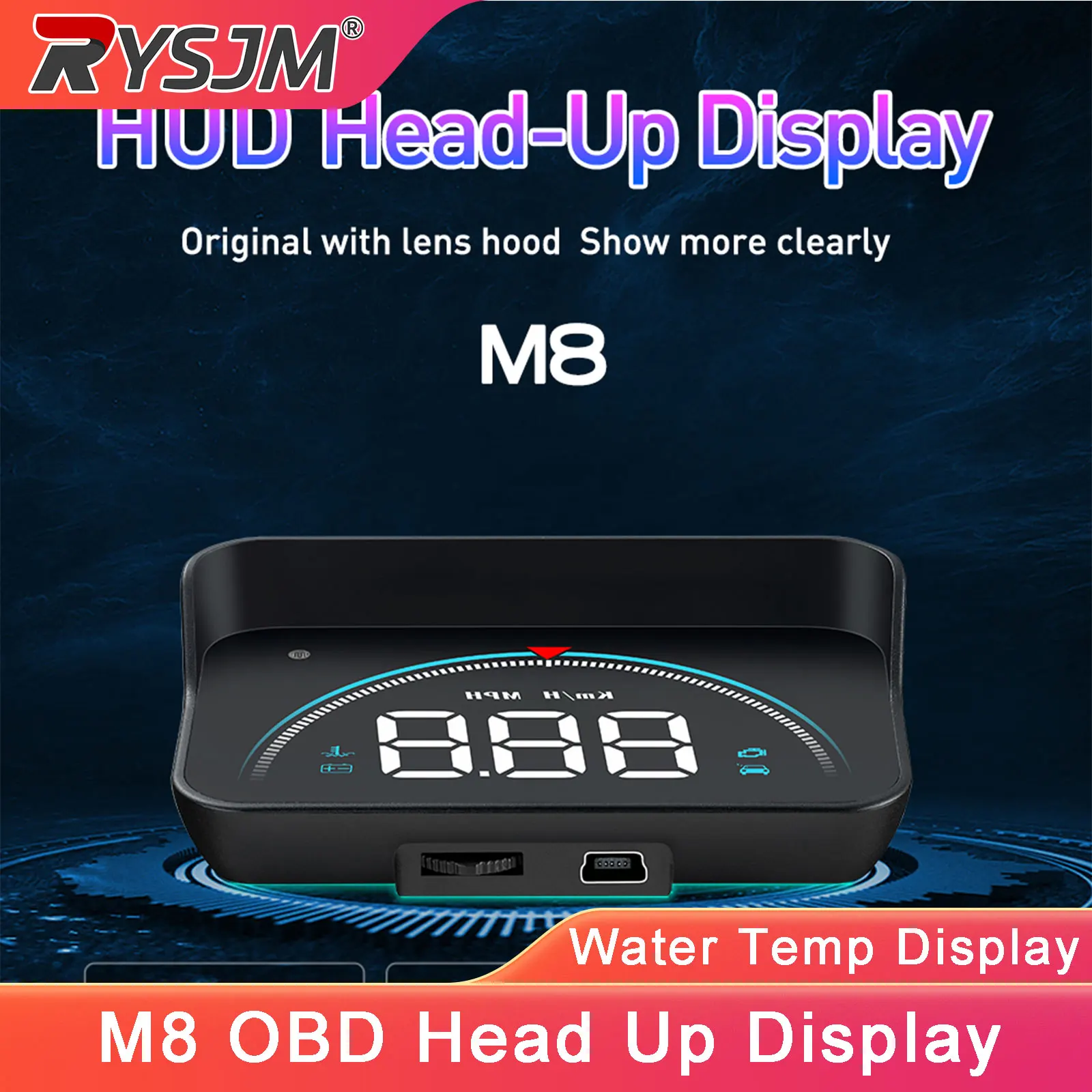 M8 Car Speedometer HUD Car OBD Head Up Display Windshield Projecton Water Temp Gauge Fault Code Elimination Car Voltage Meter
