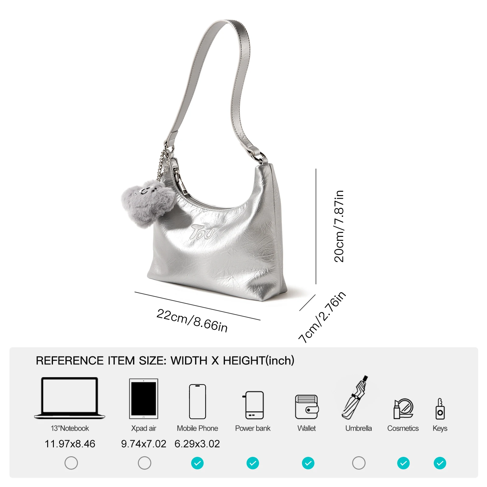 TOUTOU Women Tote Bag Original Unique High End Silver Underarm Shoulder Bag Versatile and Fashionable Clay Handbag PU Leather