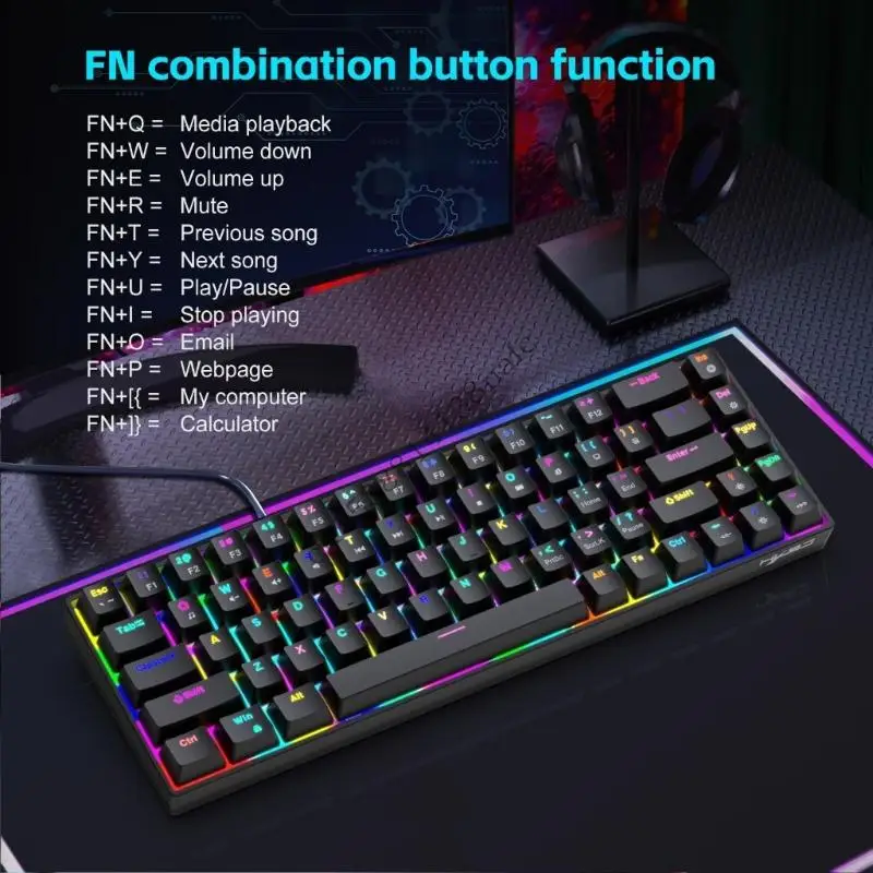 لوحة مفاتيح ألعاب ألوان 594F قابلة للفصل USB C Cable 1.75M سلك مضفر مزدوج اللقطة KECAPS توافق واسع #2