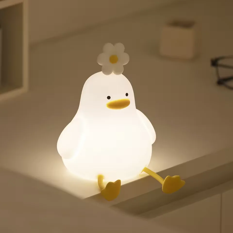 Linda luz nocturna de conejo y pato, lámpara de silicona de animales, luz nocturna con Control táctil para dormitorio de niños, lámpara para dormir para guardería de bebé