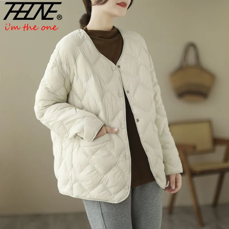 Thhone outono inverno para baixo jaqueta feminina 2024 algodão casaco moda diamante coreano casual solto manga longa parkas outerwear topos