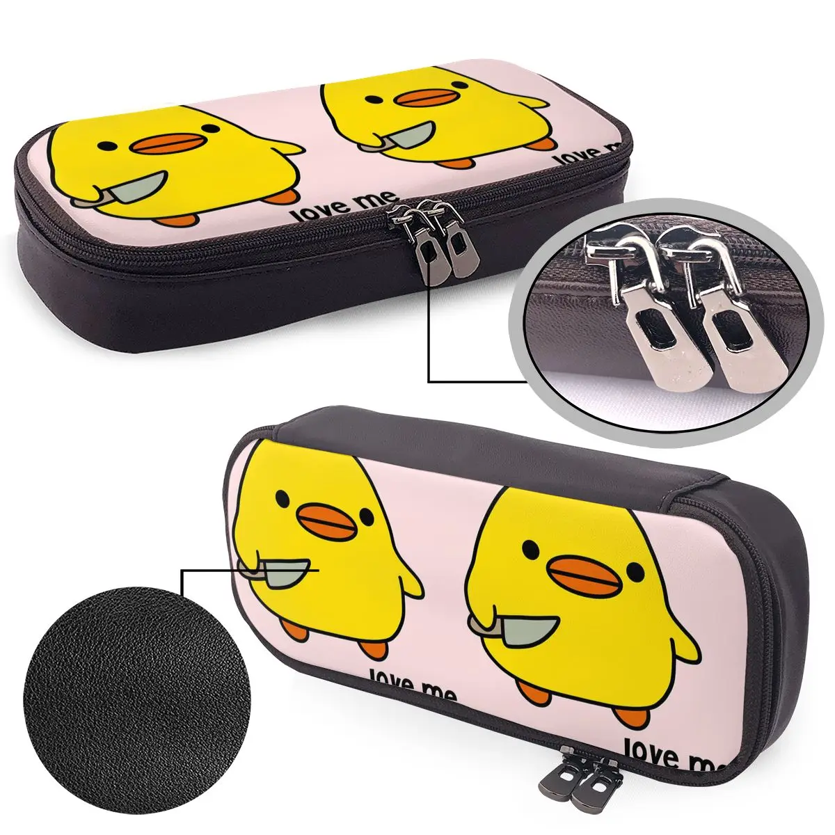 Duck With Knife - Love Me Version Kawaii Duck Knife Duck Leather Pencil Case for Kids Gifts Pen Box Pencil Bag Pen Holder Bag