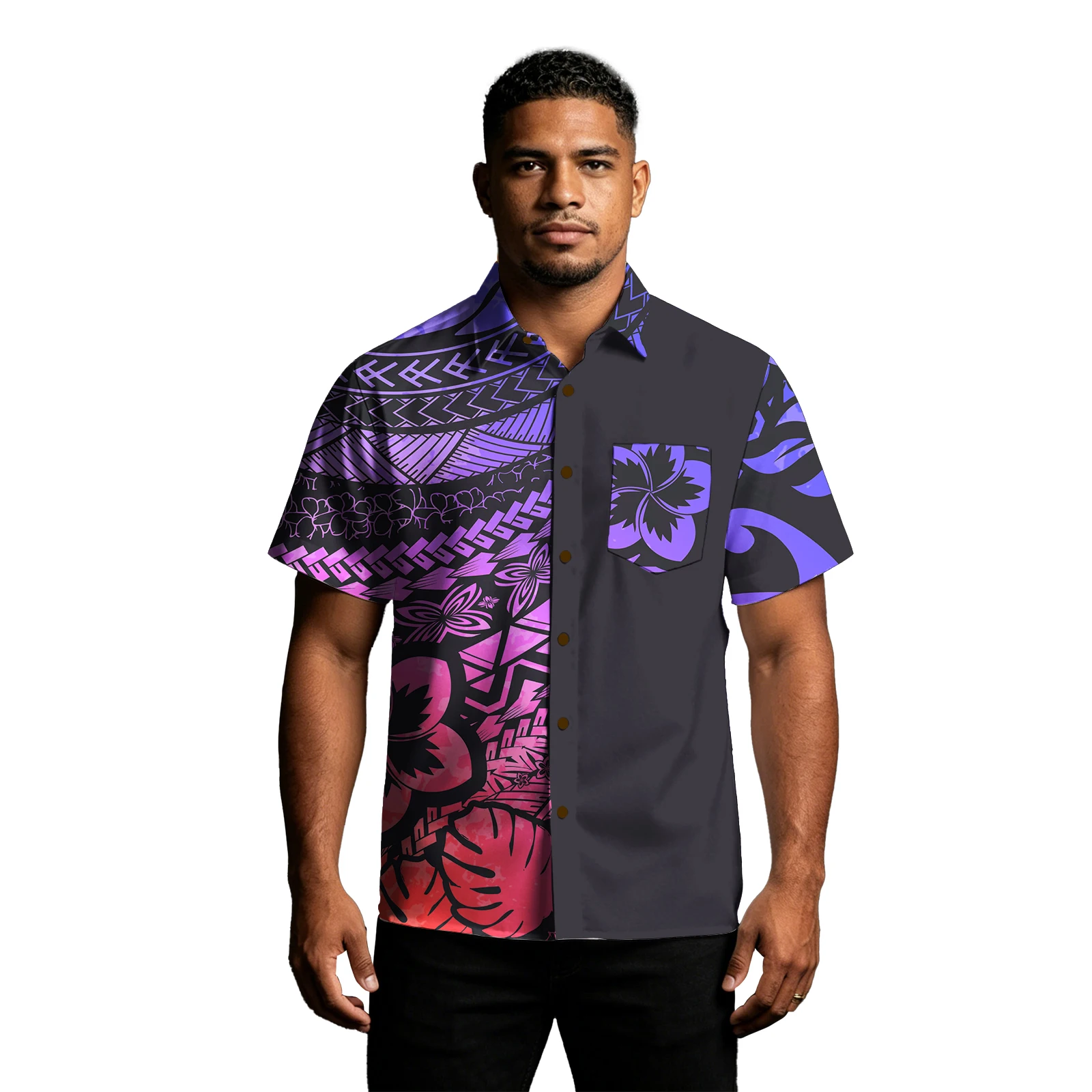 Plus Size Custom Summer Men Aloha Shirts Hawaiian Coconut Button Clothes Samoan Polynesian Tribal Style Pocket Men Beach Shirts