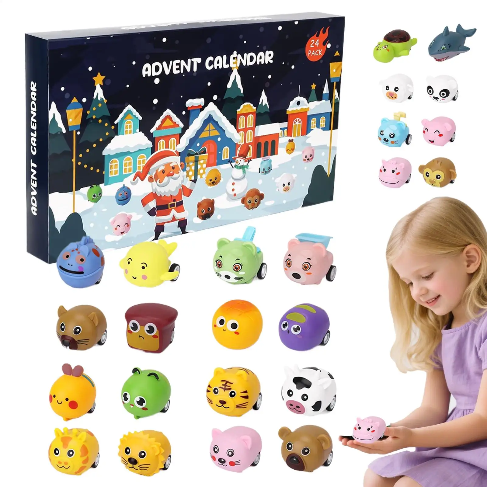 Calendario de cuenta regresiva para niños, calendario de cuenta regresiva, juguetes para tirar hacia atrás, juguetes para coches de animales, habilidad motora fina, suministros bonitos para fiestas para niños