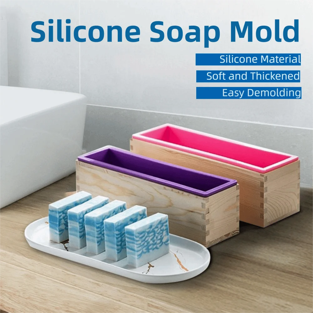 1200ml Silicone Soap Mold Wooden Box Rectangular Shape Soap Making Mold DIY Handmade Soap Craft Rectangle Soap Mold