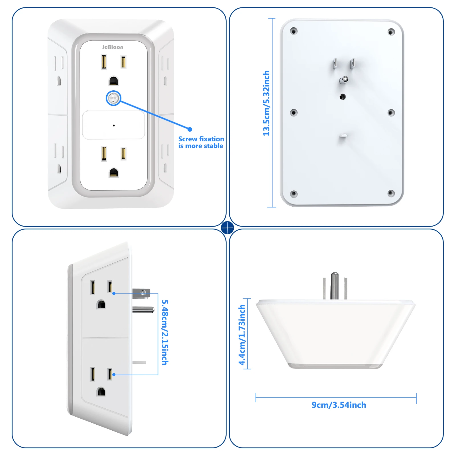 Multi Socket Wall Socket with 6 AC Outlets,US Plug Power Strip Network Filter Travel Adapter Home Office Universal Fast Charging