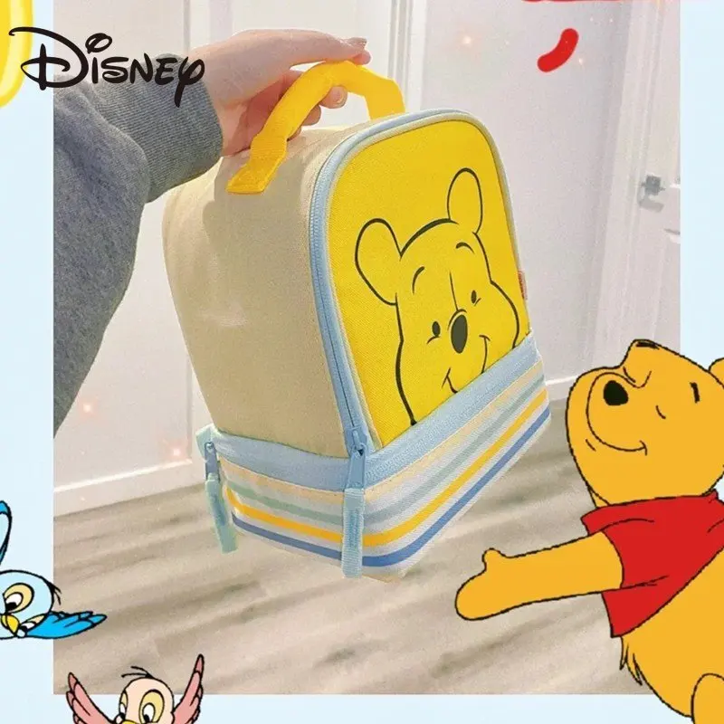 

MINISO Disney Winnie The Pooh Portable Cosmetic Bag Large Capacity Square Storage Bag Girls Cute School Bag Backpack for Kids