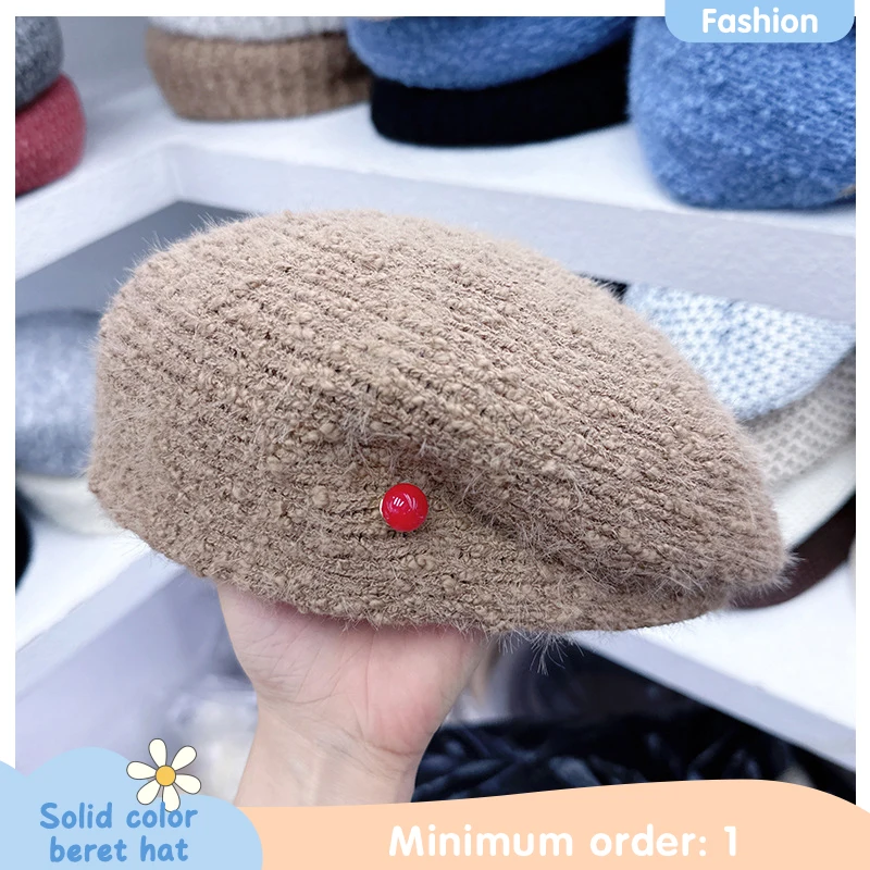 

Autumn Winter New Korean Solid Color Retro Knitted Beret Women's Daily Wear Commuting Travel Personality All-match Painter Hat