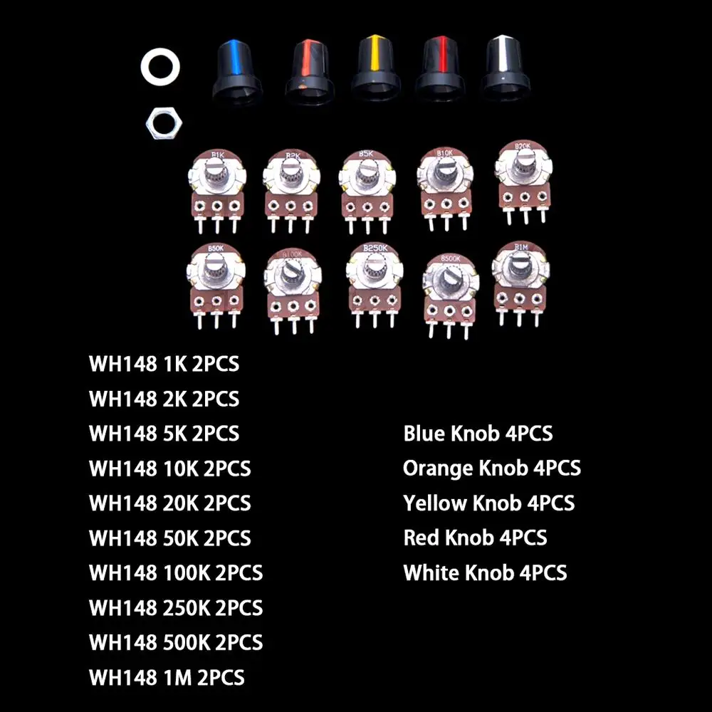 20PCS 1K-100K WH148 1K 5k 10K potentiometer switch WH148 with knob cap single 15mm 20K 50K 100K 1K 2K 5K 10K 20K 50K 100K  1M image 6