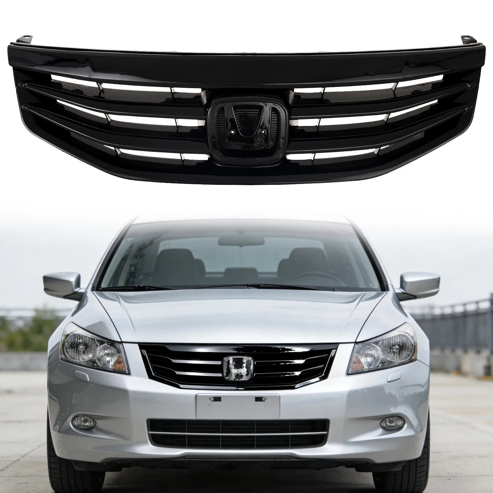 

For 2011-2012 Honda Accord Front Bumper Upper Gloss Black Mesh Grill Grille