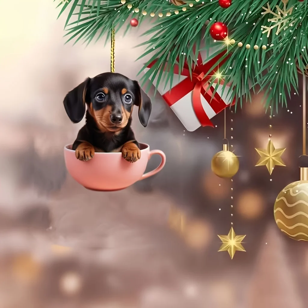 1/2PCS Christmas Charm Dog Ornament Acrylic Dog Figurines Decor Funny Puppy Pendant Xmas Tree Backpack Car Interior Decor