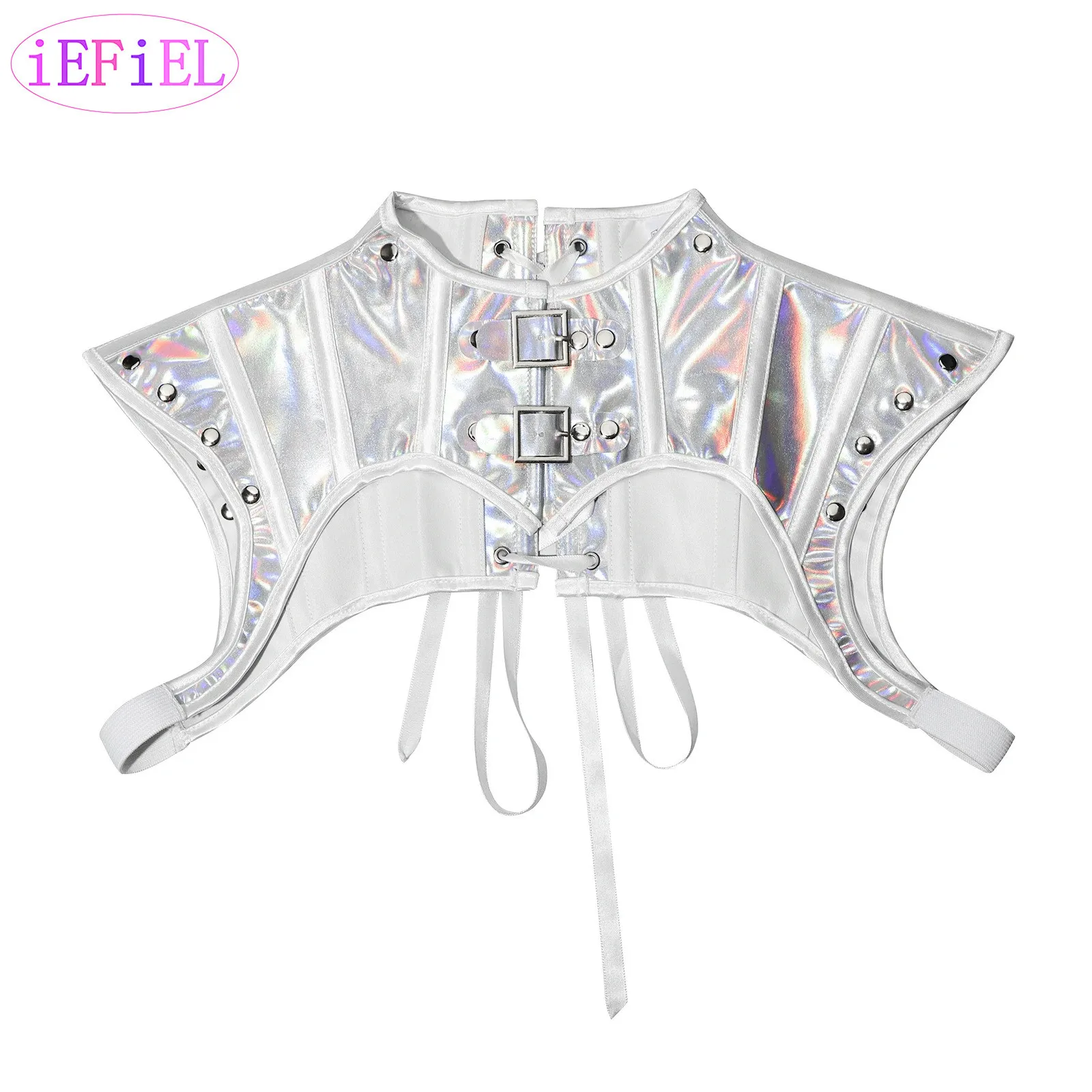 

Gothic PU Leather Crop Top Halloween Costumes Metal Buckle Rivets Lace-up Shoulder Wrap Shapewear Renaissance Steampunk