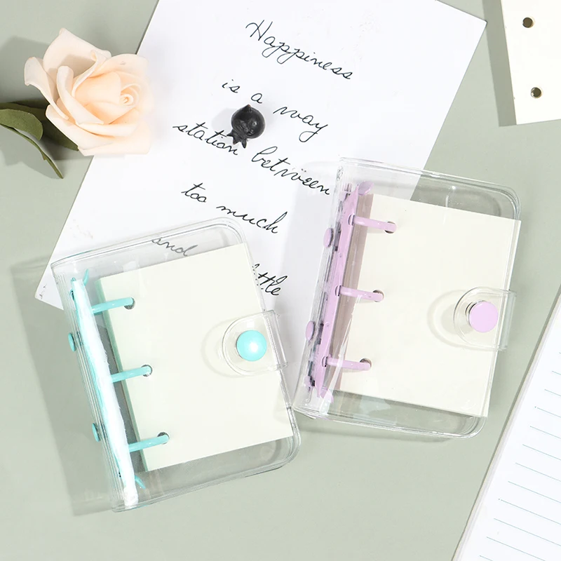 Transparent 3 Ring Mini Loose-leaf Notebook Student Portable Hand Book Ring Binder Kawaii School Supplies Stationery