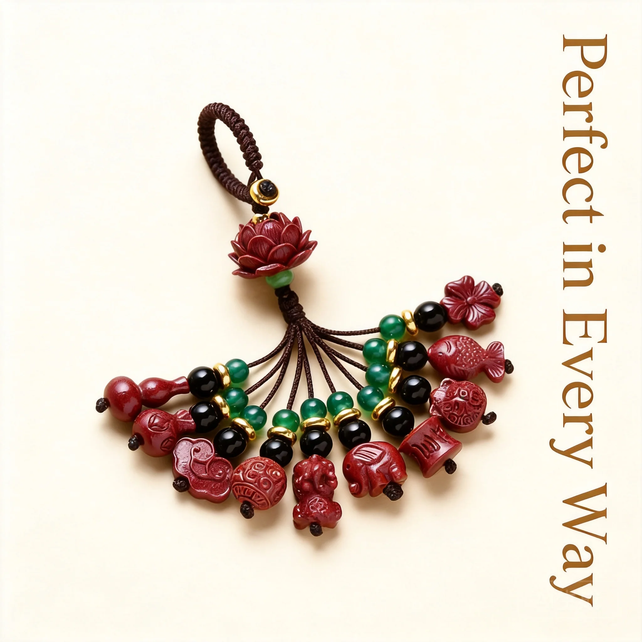 

Chinese Style Lucky Cinnabar Ten Perfect Blessings Keychain Phone Charm Fortune Good Luck Wealth Auspicious Hanging Ornament For