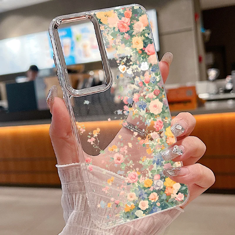 Funda de flores con lente chapada para Samsung Galaxy S24 S23 Ultra Capa S22 S21 Ultra S20 FE A52 A53 A16 A14 A34 A15 A25 A35 A55 A54 5G