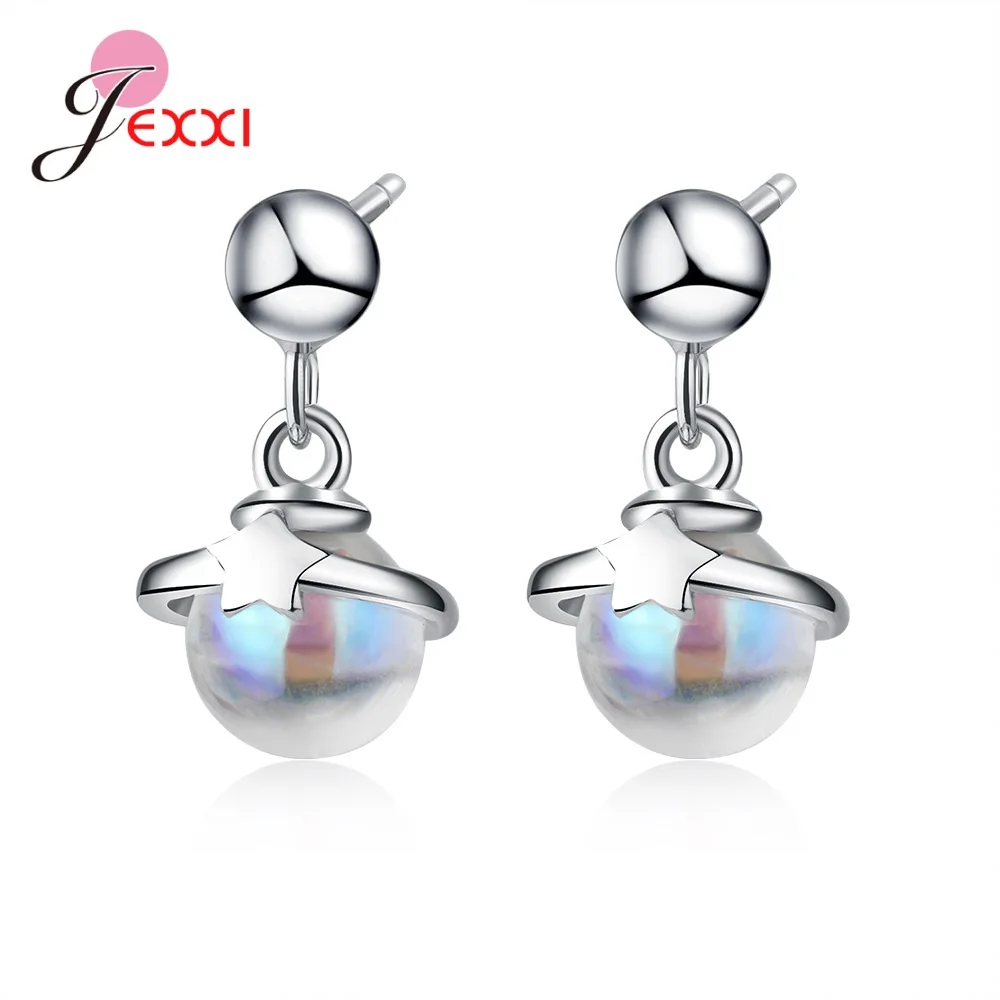 925 Sterling Silver Prevent Allergy Dangle Earrings for Women New Creative Planet Geometric Moonstone Handmade Gift Jewelry