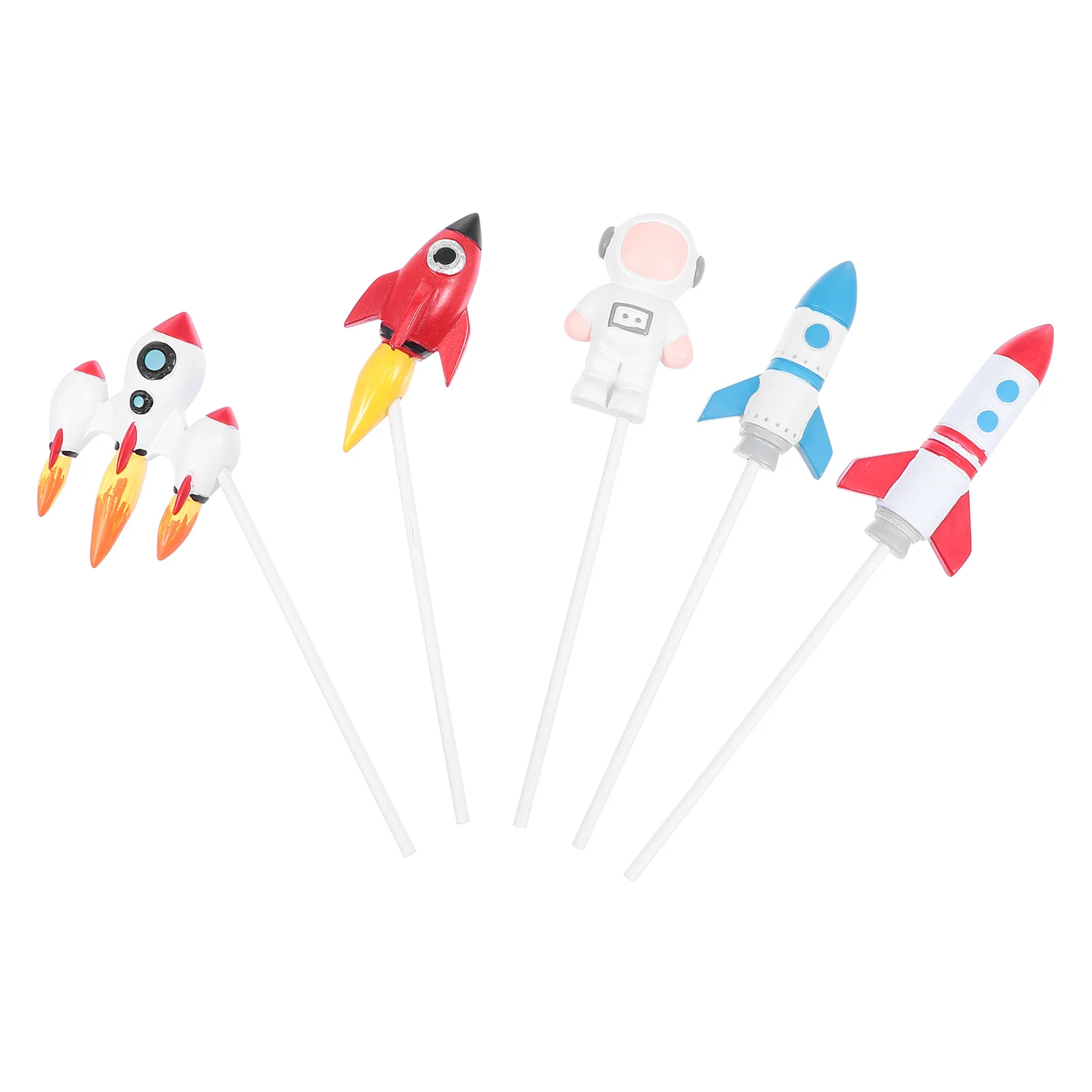 

4Pcs Spaceman Birthday Cake Picks Resin Toppers Creative Decorations Small Size Fits All Cakes Adorable Party Ornaments