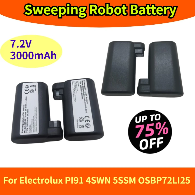 

Аккумулятор для подметального робота 3000 мАч, 7,2 В для Electrolux PI91 4SWN 5SSM OSBP72LI25