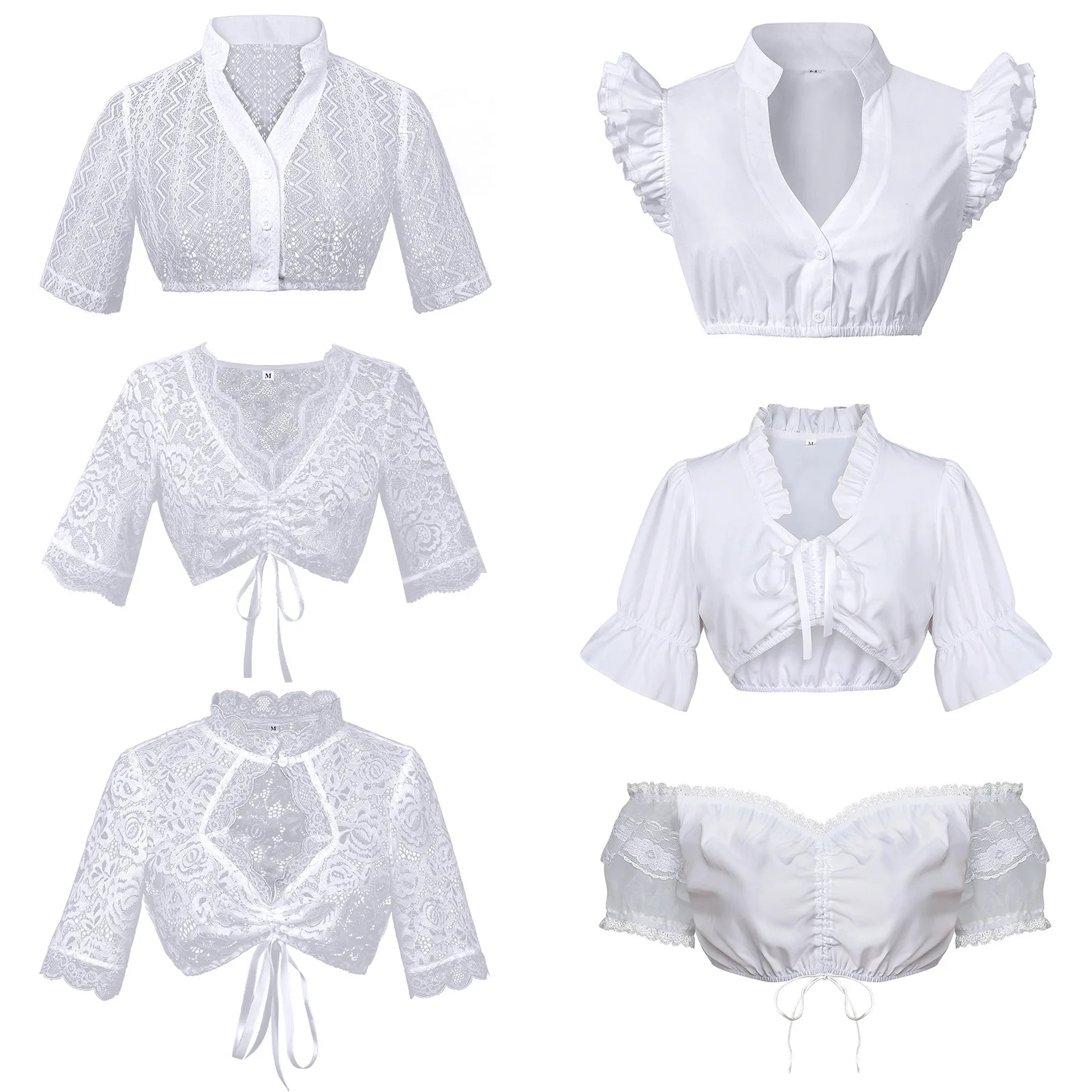 Sexy Dirndl-Bluse für Damen, bayerisches Oktoberfest-Kostüm, deutsches traditionelles Bierfest, weißes Hemd, Röhren-Cropped-Top