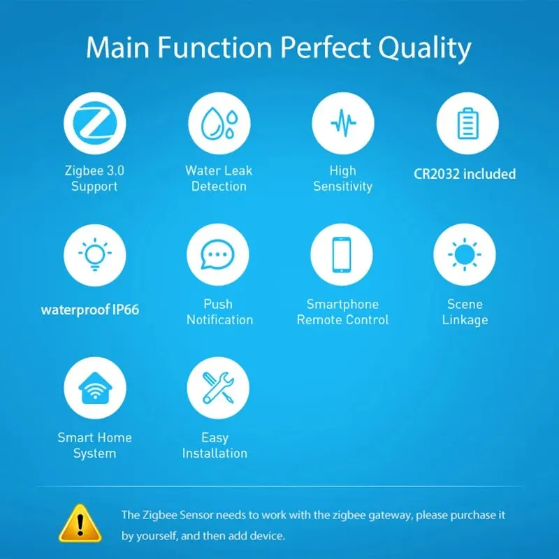 Tuya Zigbee Water Sensor Flood Leak Detector App Remote Monitoring for Kitchen/Bathroom Support Home Assistant Zigbee