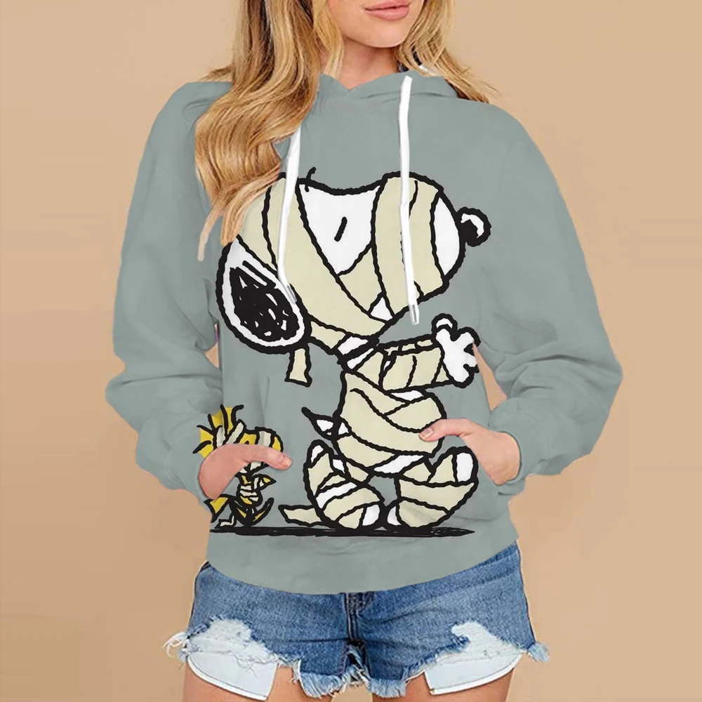 Snoopy Kawaii Cartoon Print Hoodie for Women Soft Casual Loose Sportwear Female Sweatshirt Warm Fleece Ladies Clothes 2024