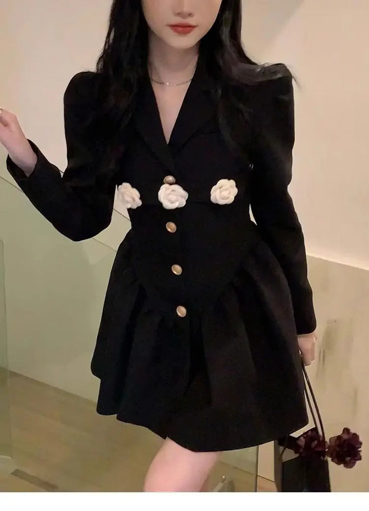 Elegant Women Dress Long Sleeve Office Ladies Polo Collar Vintage New Korean Fashion Chic Sweet Casual Female Mini Dresses 2024