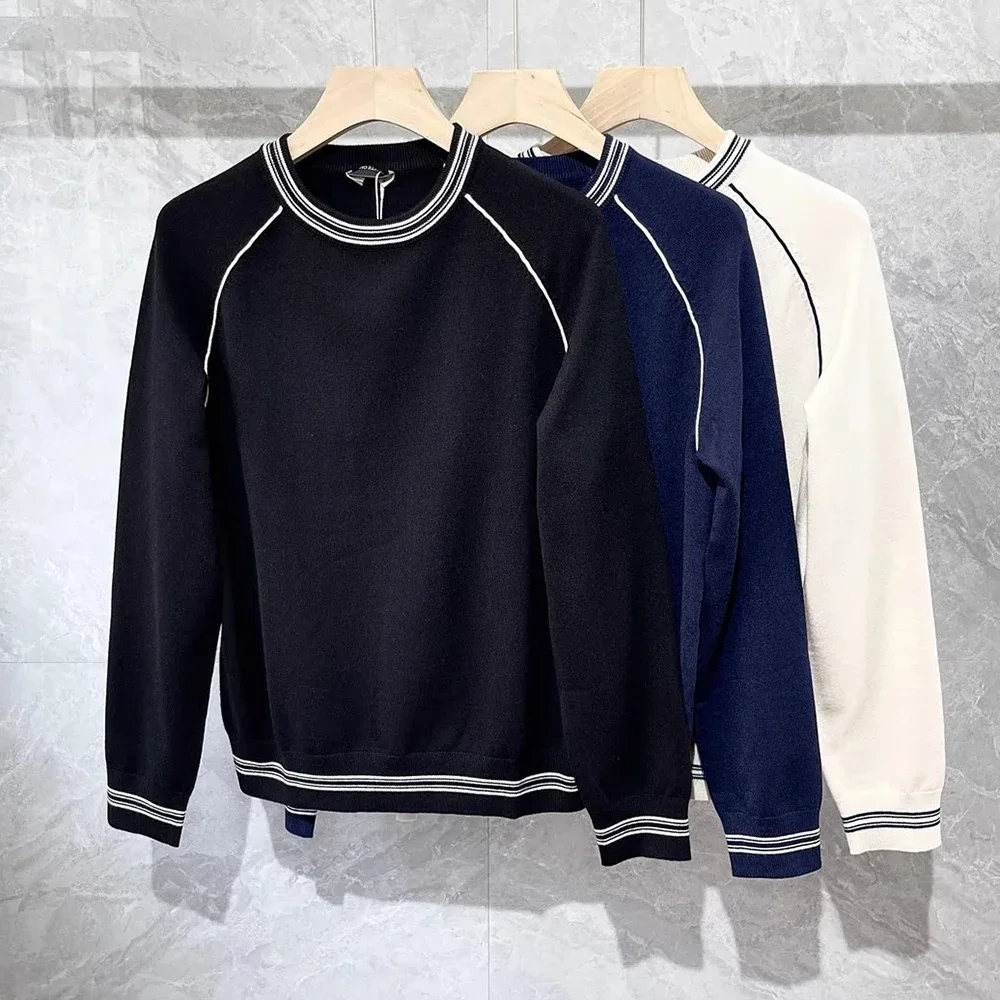 Mens Sweater Striped Contrast Color Casual Knit Sweater Spring Fashion Campus Youth  Sports Long-Sleeve Top Men'S Clothing