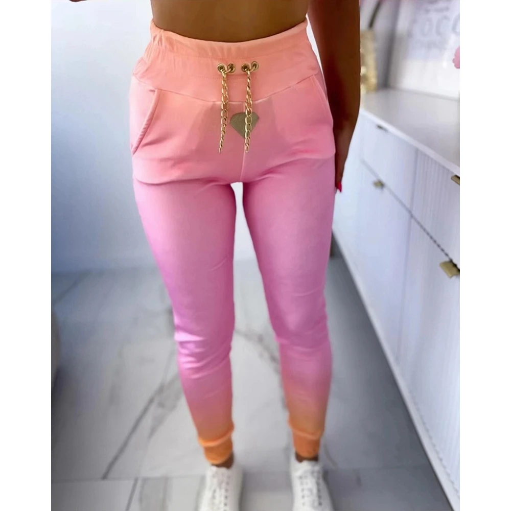 Ensembles Femme 3 Pieces Pants Set Tracksuit Ombre Color Chain Decor Crop Tank & Pants Set and Zipper Front Coat Gym Outfits y2k