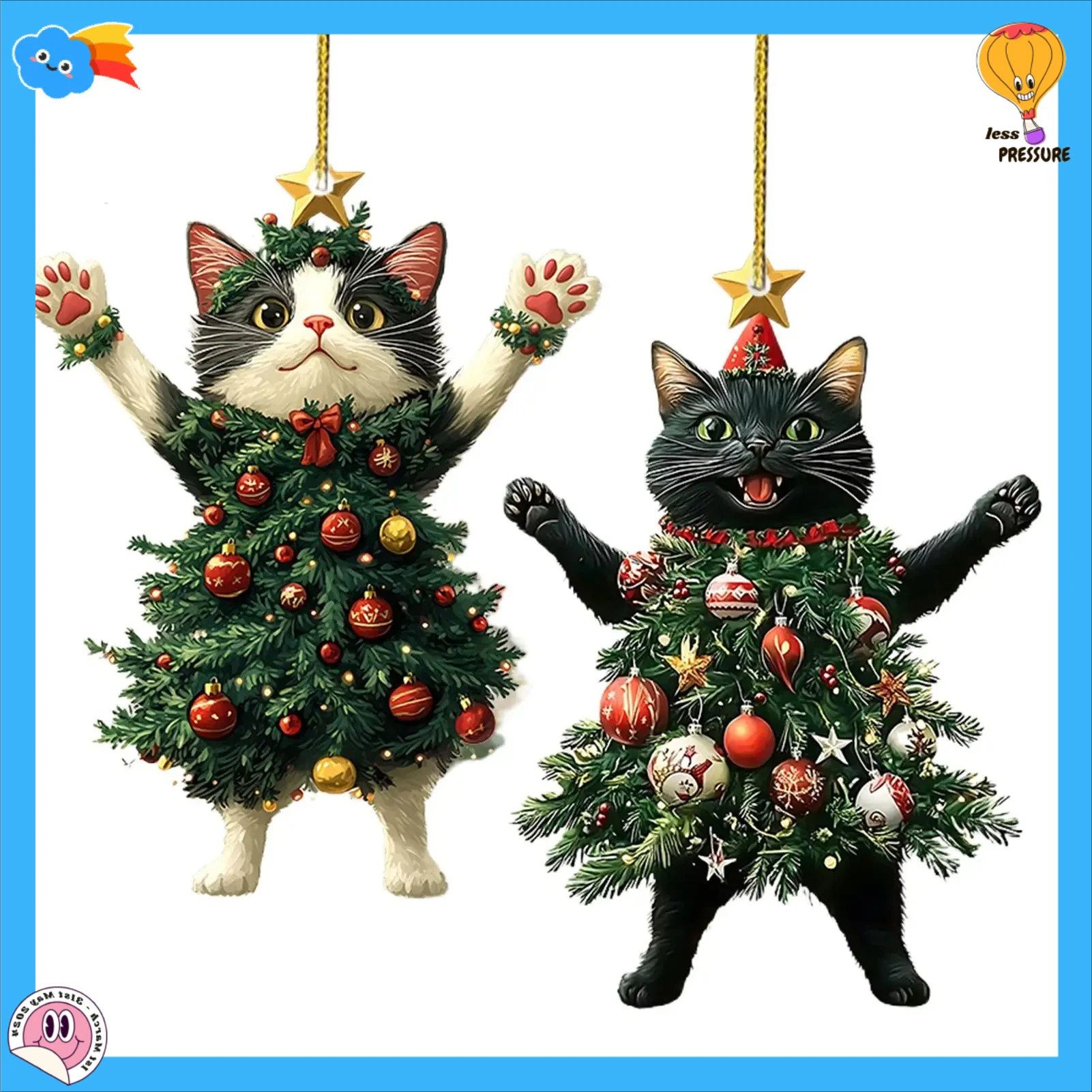Christmas Tree Cat DecorCat Christmas Tree Ornaments 2D Flat Acrylic Holiday Tree Costume Kitten Pendant Cat Hanging Ornaments